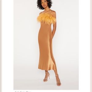 Cinq a Sept Cerise Satin Feather-Trim Slip Dress